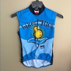WOMEN’S LARGE PRECARYOUS BIKER CHICK SLEEVELESS 7/8 ZIP JERSEY